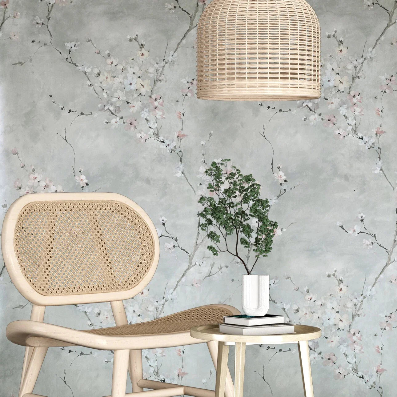Carl Robinson Silver Cherry Blossom Chinoiserie Wallpaper CB90208