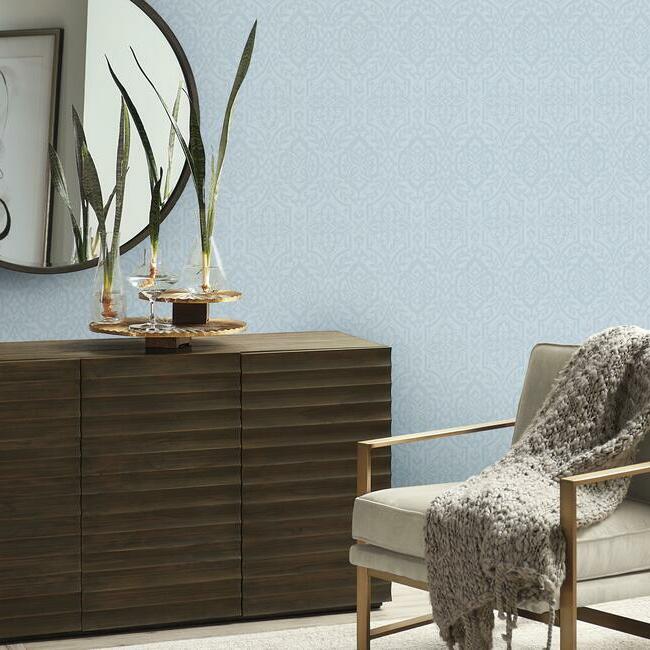 Cathedral Damask Wallpaper- Water Blue DM5033