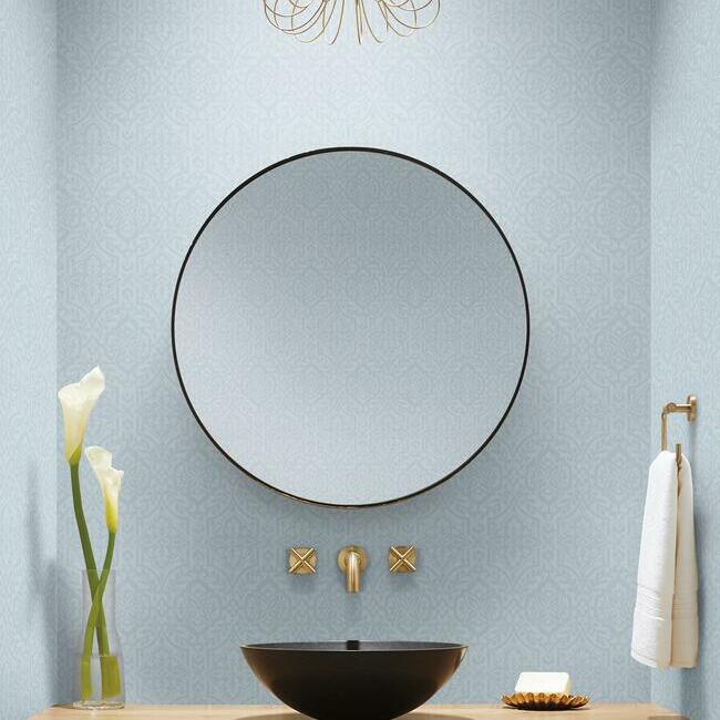 Cathedral Damask Wallpaper- Water Blue DM5033
