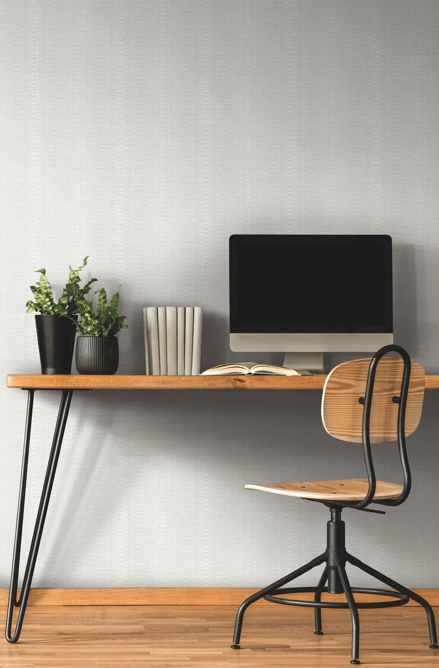 York FH4014 York Market Stripe Pattern White Plain Farmhouse Wallpaper
