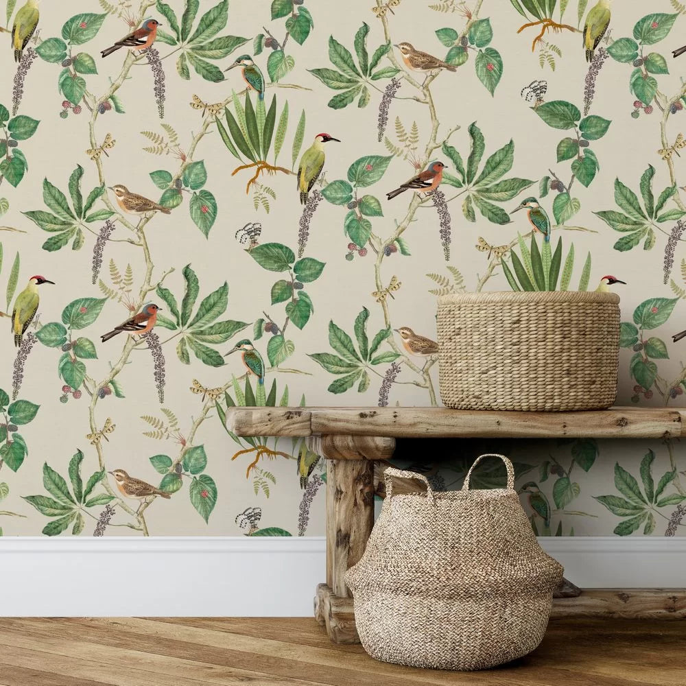 Hill Top Garden Bird - Cotton and Green 100028EH