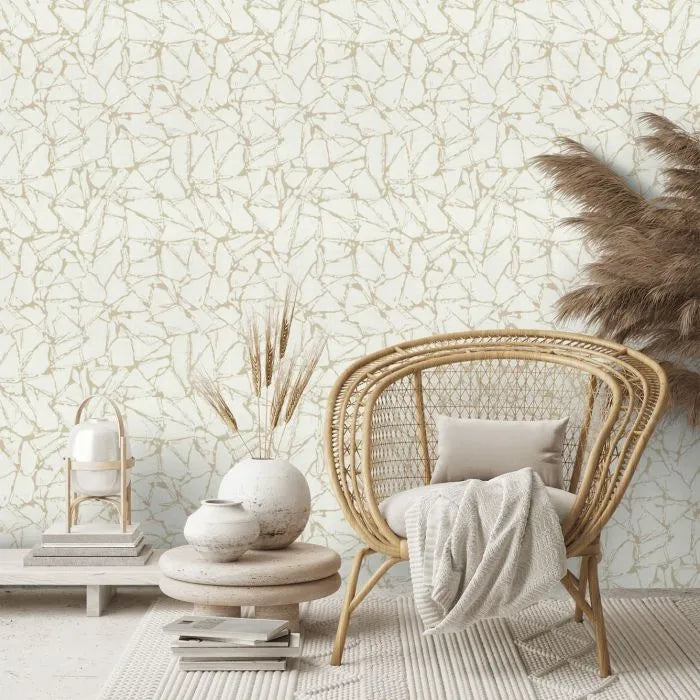 1703-111-06 - Camellia Shattered Glass Effect Natural 1838 Wallpaper