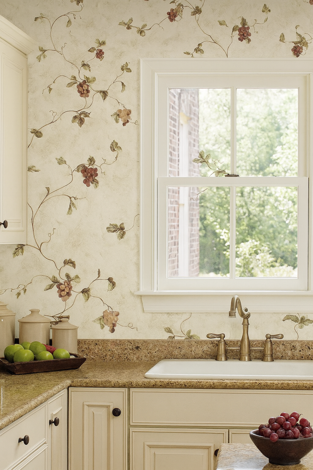 Norwall KK26710 Kitchen Fruit Wallpaper On A Beige Stucco Textured Looking Background