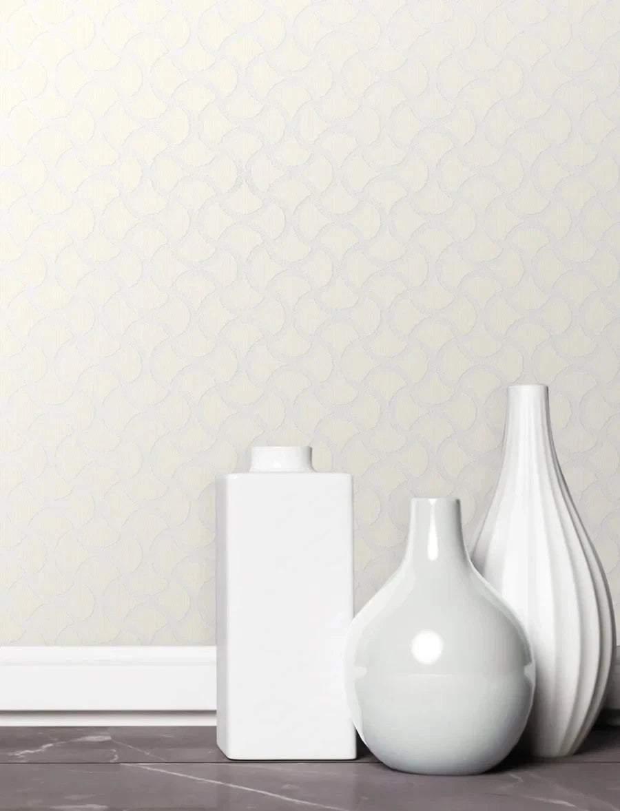 Decorline 2683-23009 White and Off White Textured Geometric Wallpaper