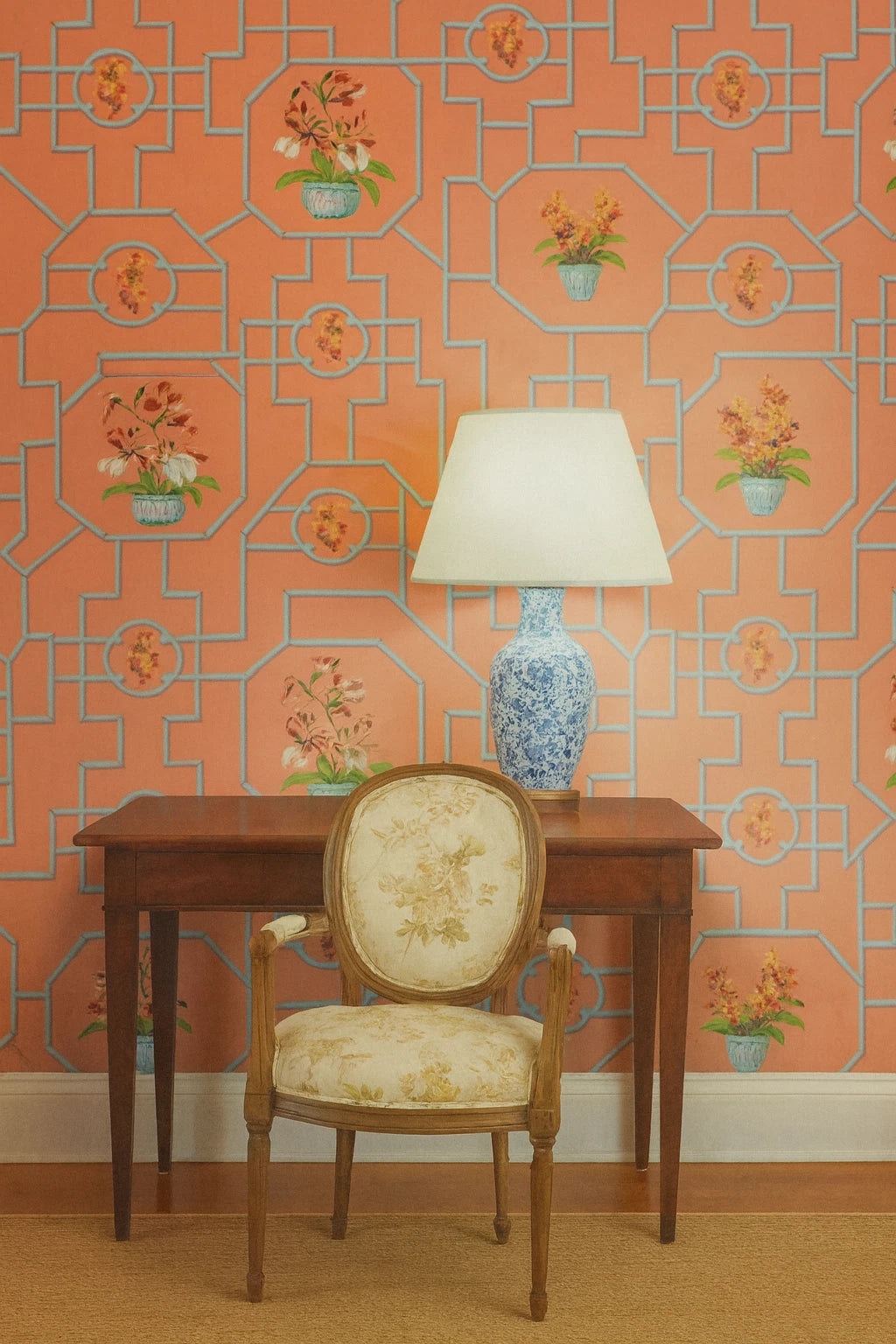 Thibaut Coral Robin's Egg Lattice Floral 839-T-3128