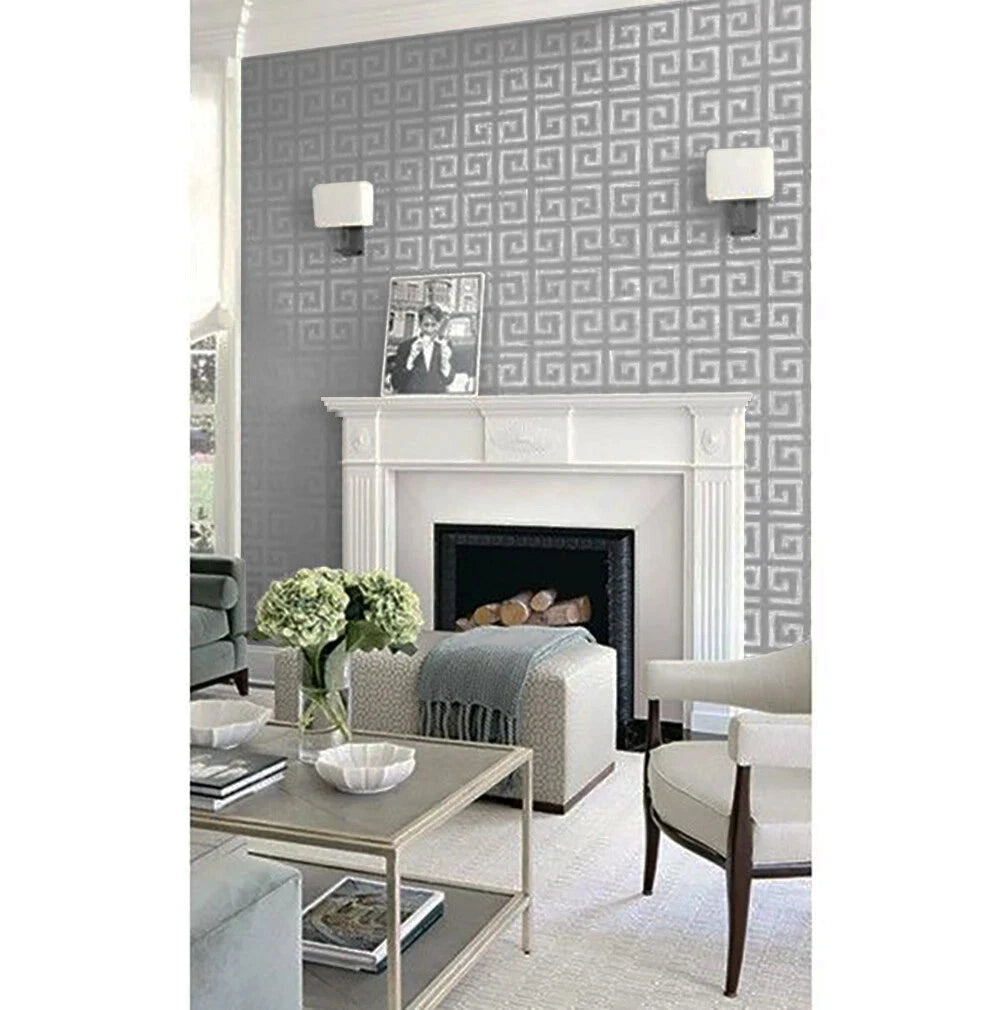 Carl Robinson Silver Metallic Greek Key Wallpaper CR33400