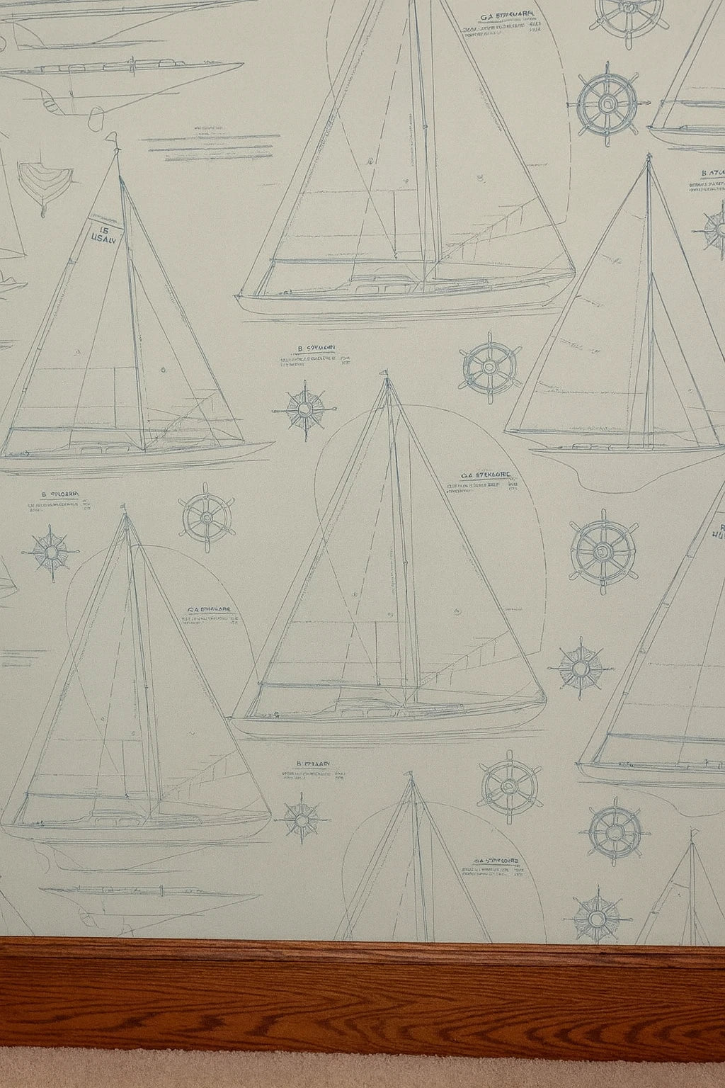 Ralph Lauren Khaki/Navy Sailboat Blueprint Nautical Wallpaper LWP68579W