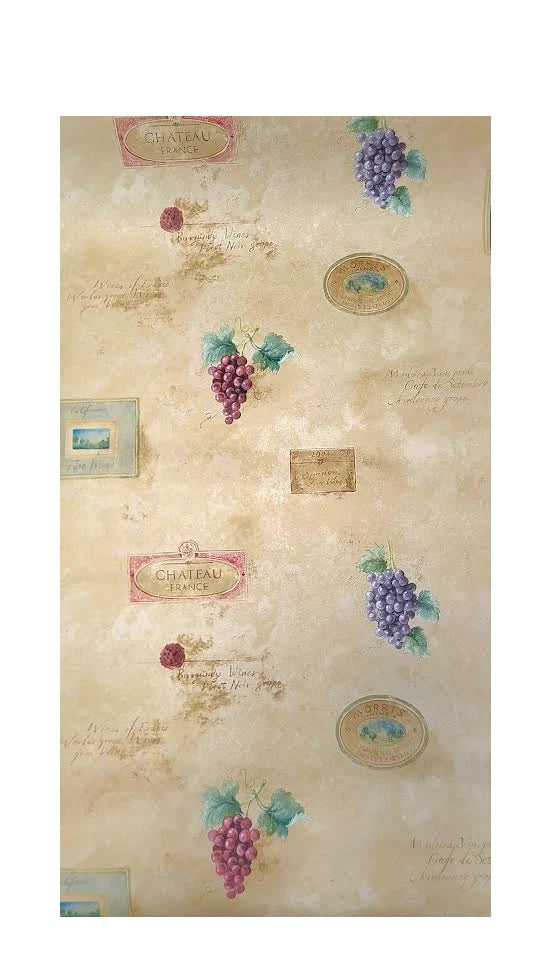 Chateau France Grapes and Wine Labels Wallpaper KB25633