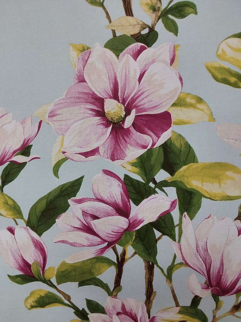 Tobago Blue and Pink Floral Wallpaper TR20902