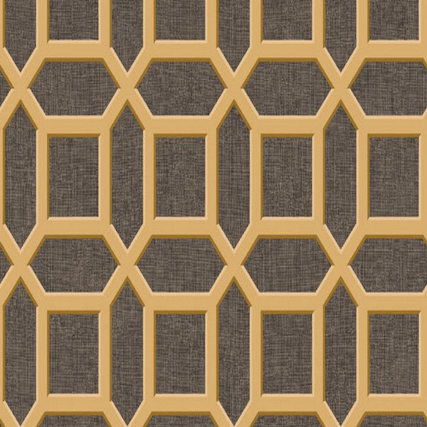 Tobago Lattice Wallpaper Black and Gold