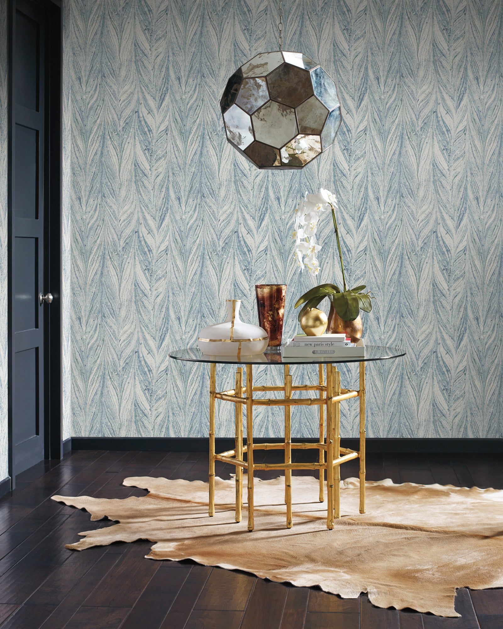 York Ebru Marble Blue Metallic Wallpaper Y6230803