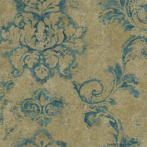 DD8328 Blue and Beige Damask CLOSE OUT