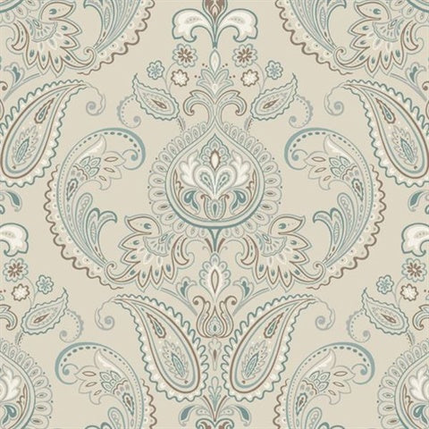 ND7074 York Beige and Blue Damask CLOSE OUT