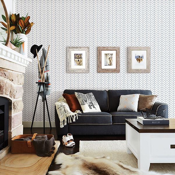 Bison Navy Herringbone Wallpaper FD25096