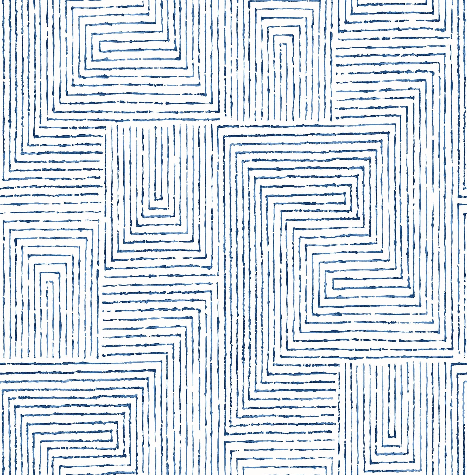 Merritt Indigo Geometric Wallpaper- Scott Living FD25958