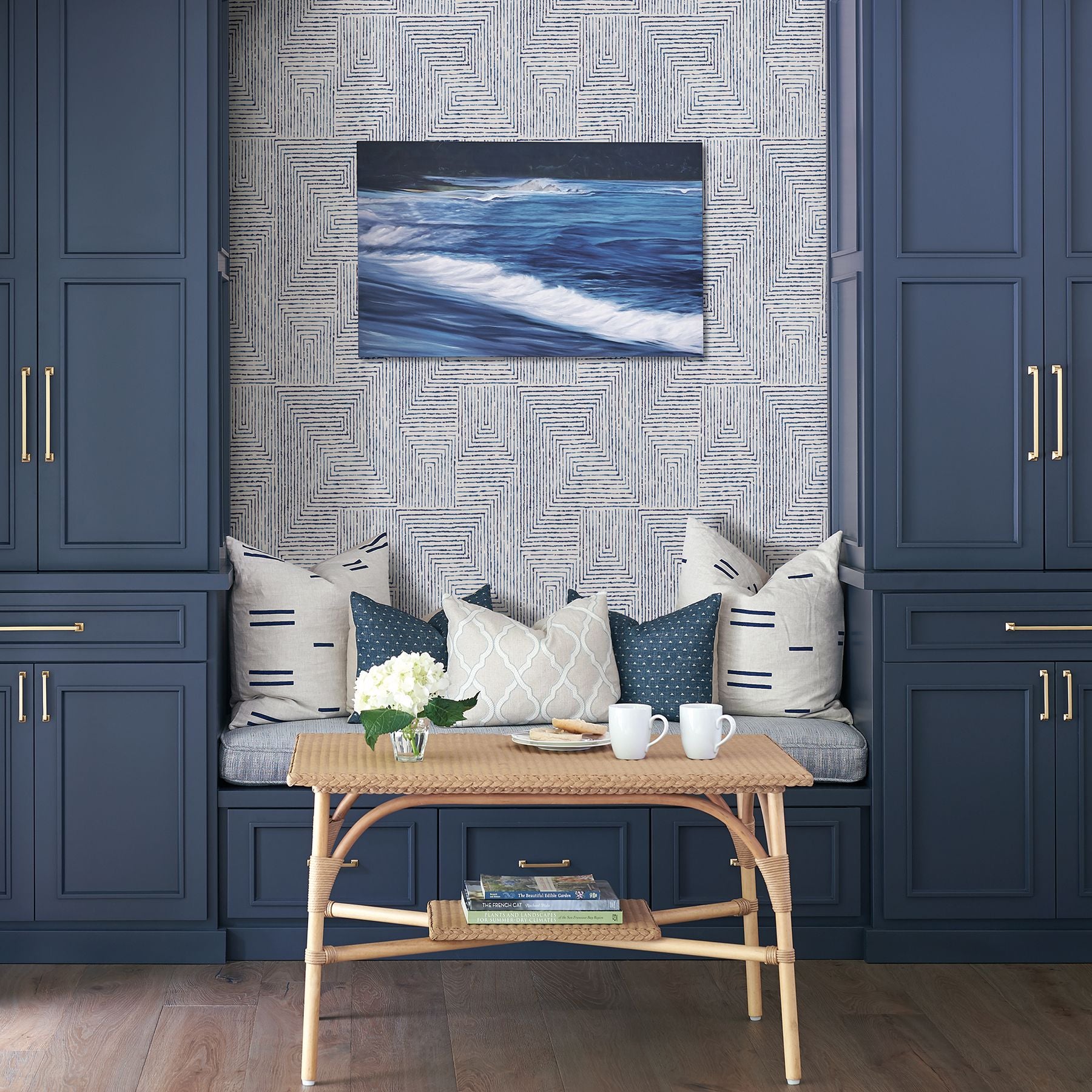 Merritt Indigo Geometric Wallpaper- Scott Living FD25958