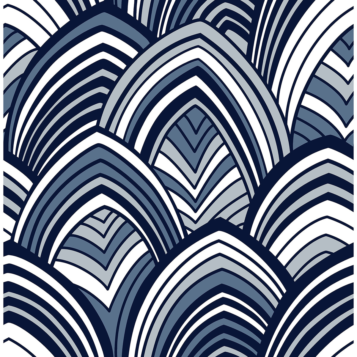 Cabarita Indigo Art Deco Flocked Leaves Wallpaper SP87351