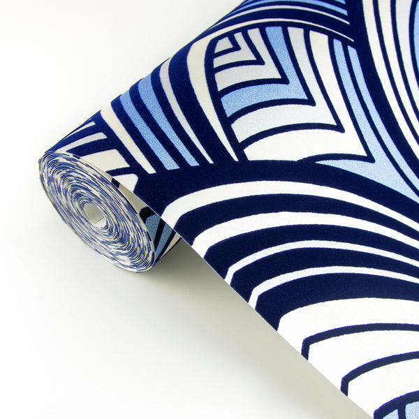 Cabarita Indigo Art Deco Flocked Leaves Wallpaper SP87351