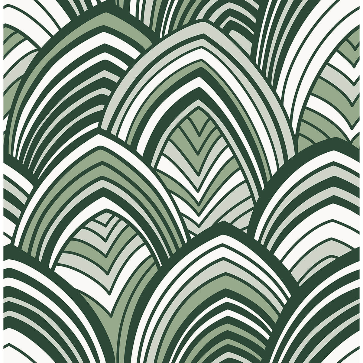 Cabarita Green Art Deco Flocked Leaves Wallpaper 2969-87354/SP87354