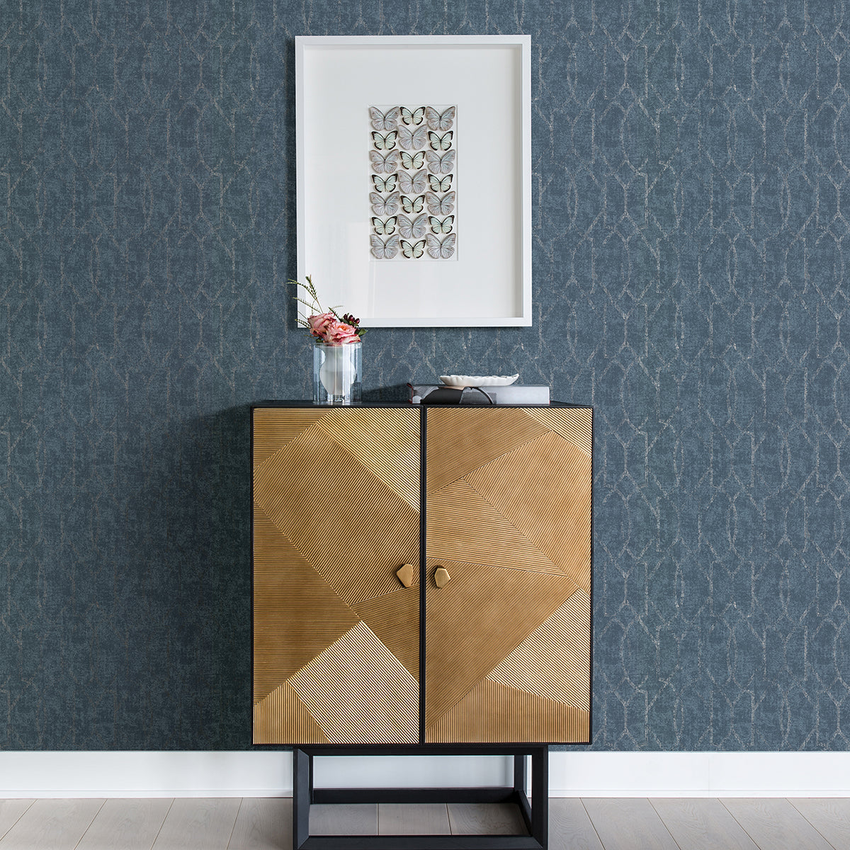 Ziva Blue Trellis Wallpaper AW86449/4019-86449