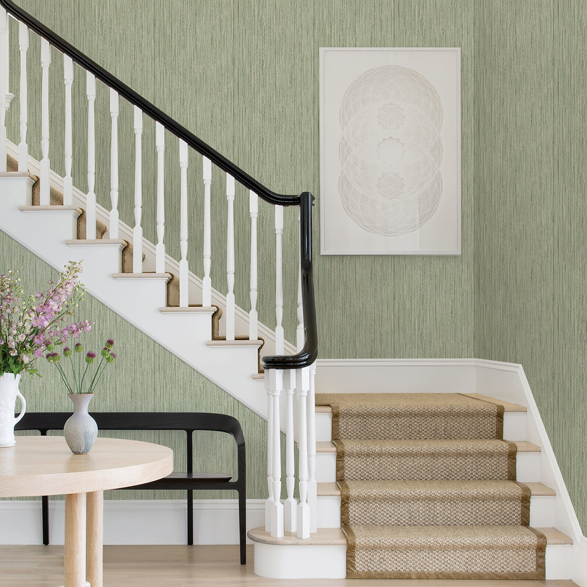 Justina Green Faux Grasscloth Wallpaper 2971-86344