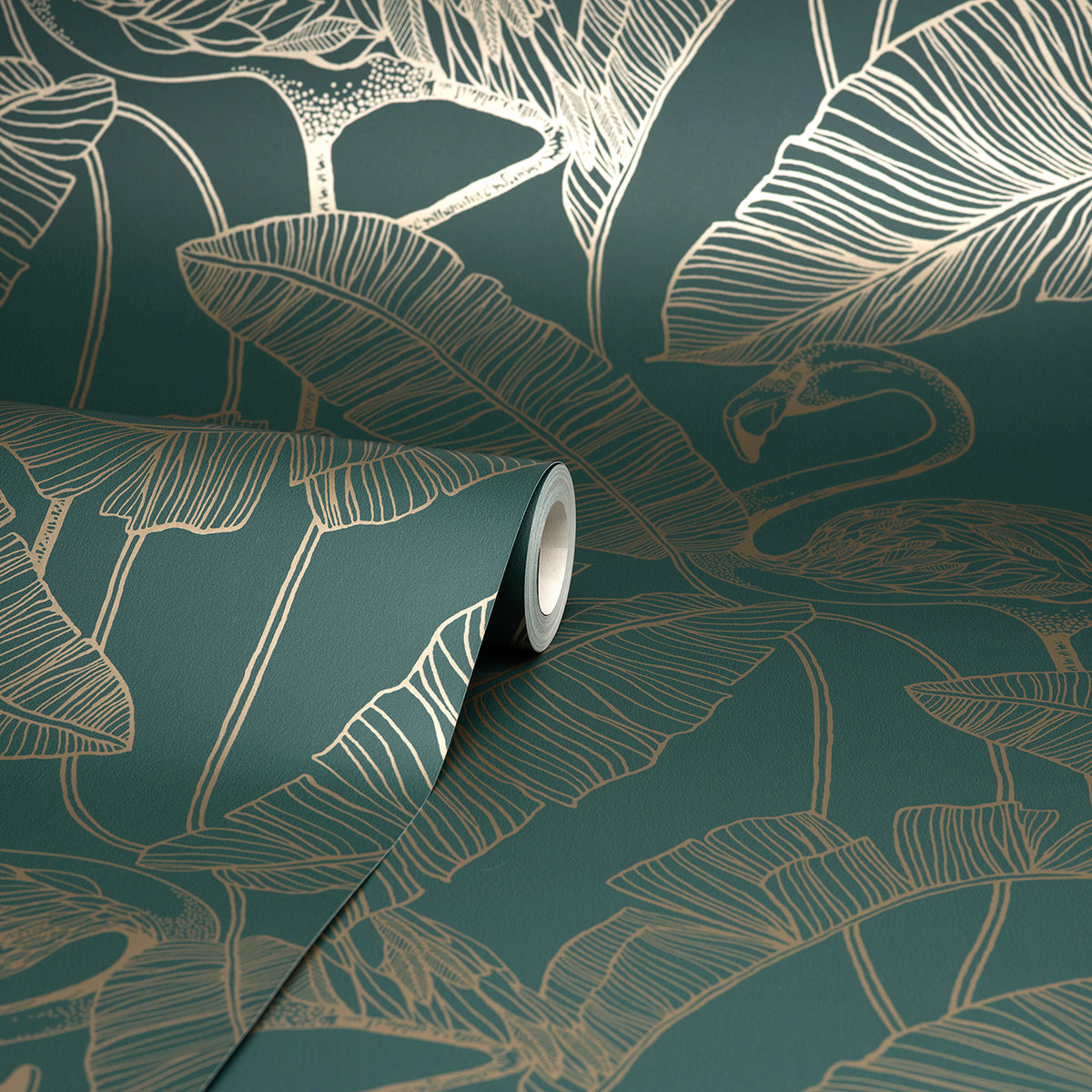 Mulholland Dark Green Flamingo Wallpaper FD42946