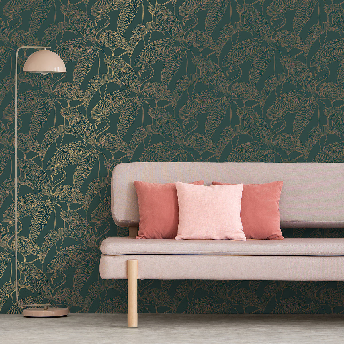 Mulholland Dark Green Flamingo Wallpaper FD42946