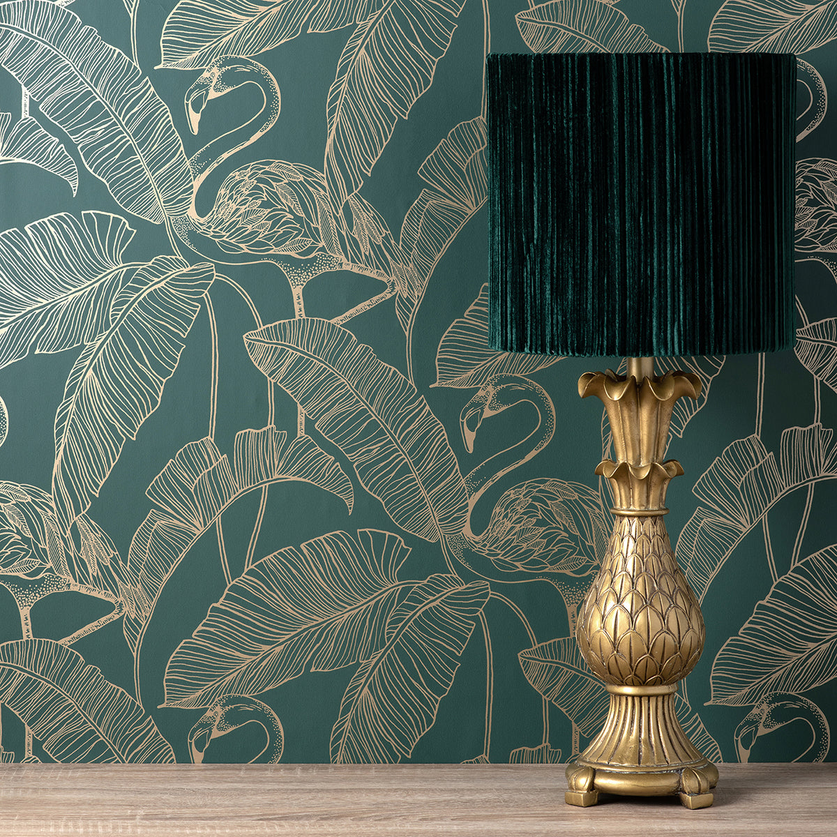 Mulholland Dark Green Flamingo Wallpaper FD42946