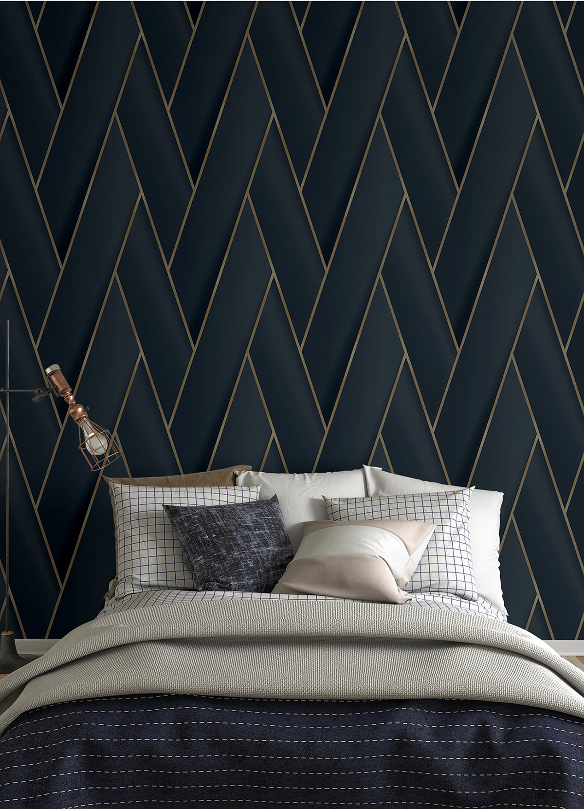 Manfred Navy Modern Herringbone Wallpaper 4041-34801