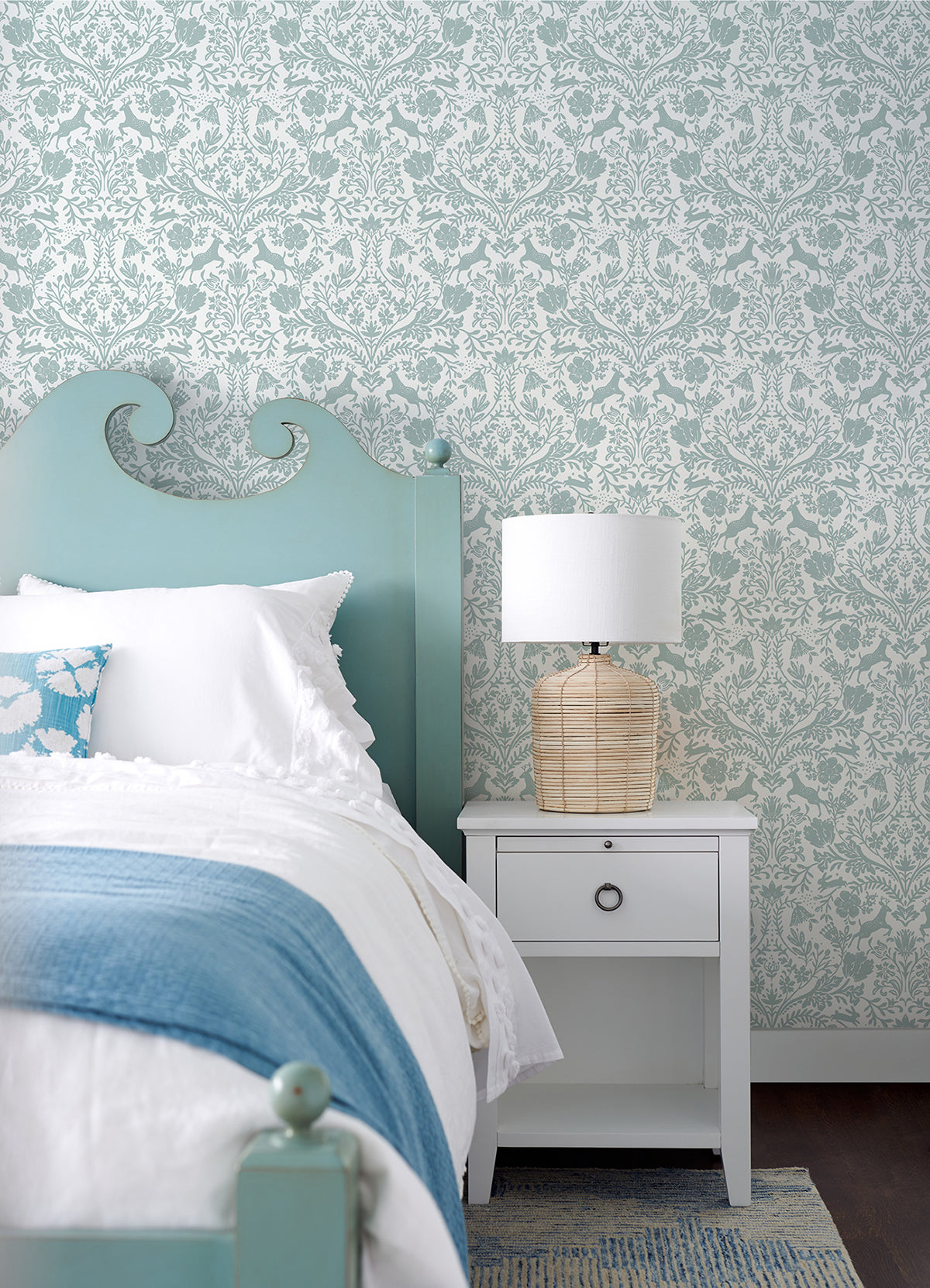 Forest Dance Aqua Damask Wallpaper SCH13881/3124-13881