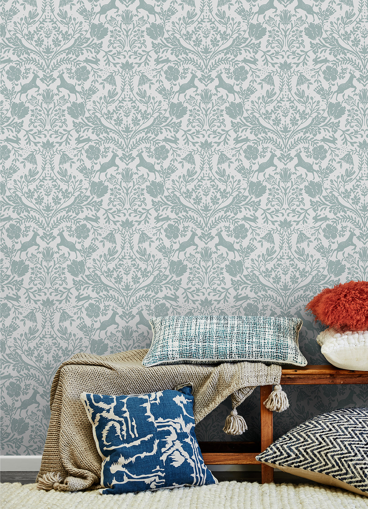 Forest Dance Aqua Damask Wallpaper SCH13881/3124-13881