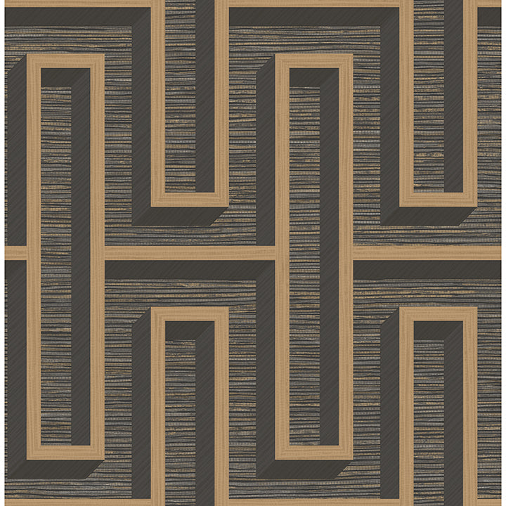 Henley Black Geometric Grasscloth Wallpaper DL26722