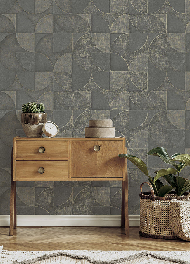 Addison Charcoal Retro Geo Wallpaper DL26750