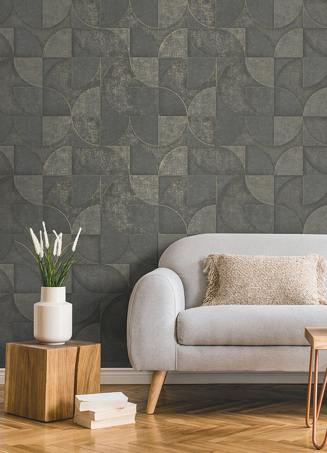 Addison Charcoal Retro Geo Wallpaper DL26750