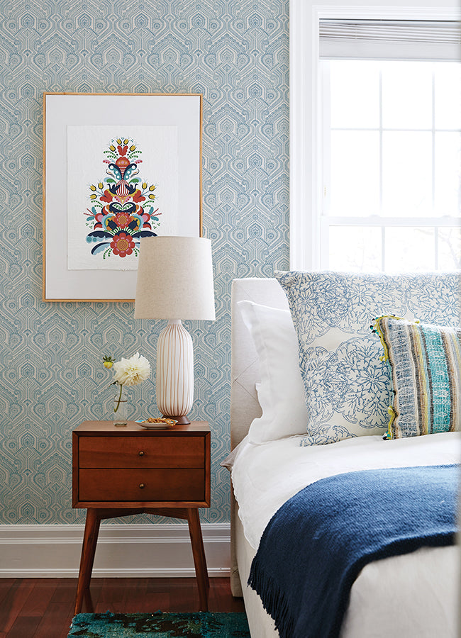 Fernback Blue Ornate Botanical Wallpaper FD26611
