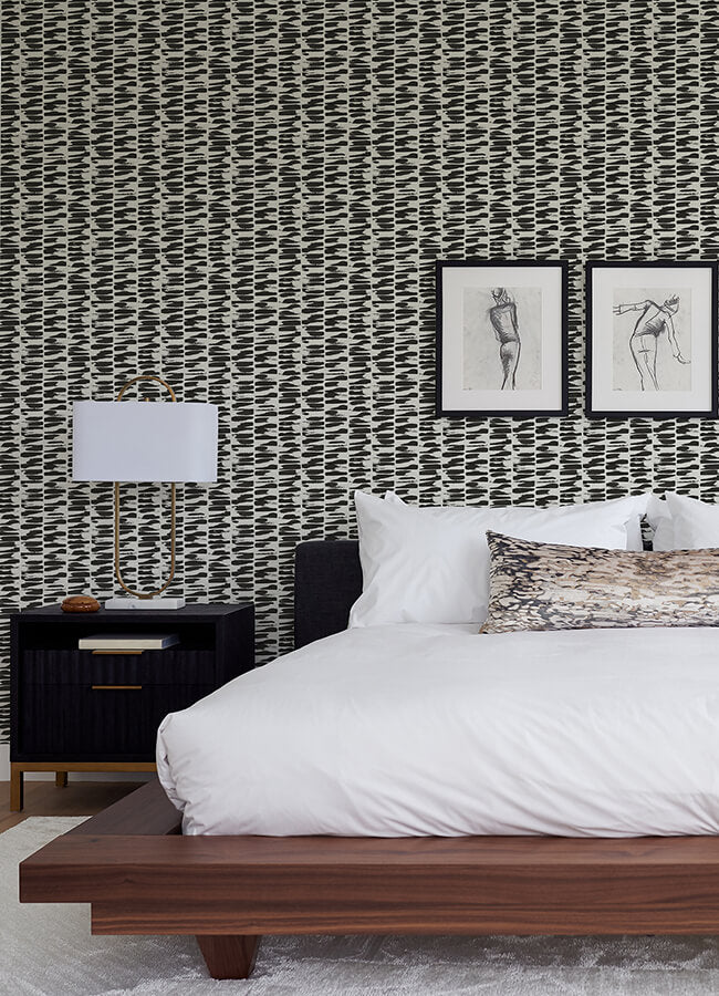 Myrtle Black Abstract Textured Abstract Stripe Wallpaper, 4120-26841  / FD2684