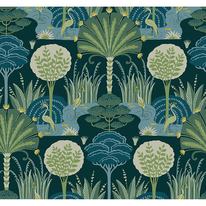 Mandeville Teal Tropical Paradise Wallpaper by Scott Living 4034-72123/YK72123