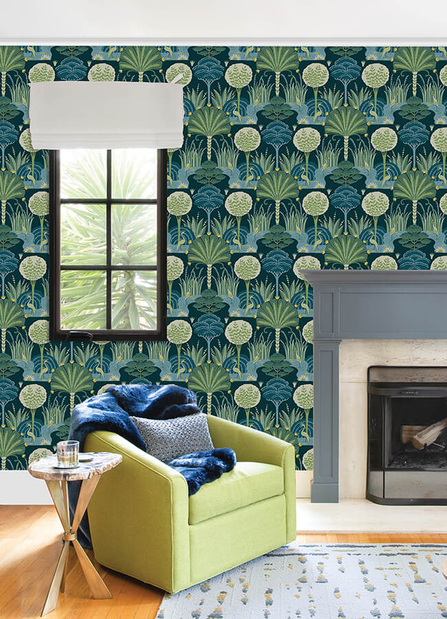 Mandeville Teal Tropical Paradise Wallpaper by Scott Living 4034-72123/YK72123