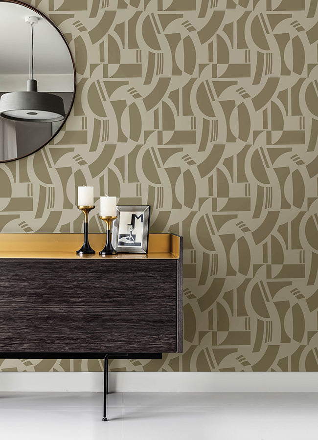 Carter Light Brown Geometric Flock Wallpaper by Scott Living 4034-87383