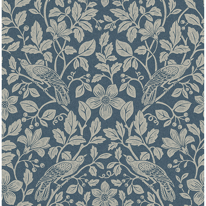 Marlow Dark Blue Bird Vine Wallpaper 4164-M1818