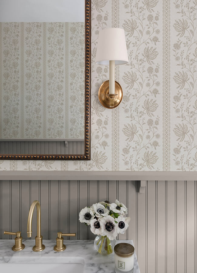 Edgemoor Taupe Jacobean Stripe Wallpaper AST6350