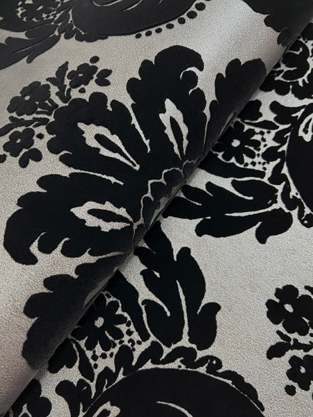 Shadow Black Flocked Damask Wallpaper 4147-87391