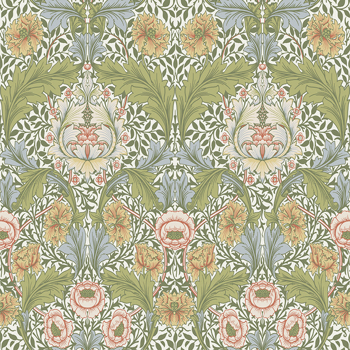 Myrtle Green Floral Ogee Wallpaper 4171-82058 / 82058