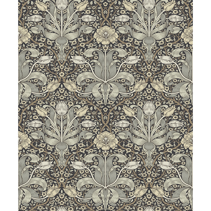 Spring Thicket Blue Tulip Damask Wallpaper 82068