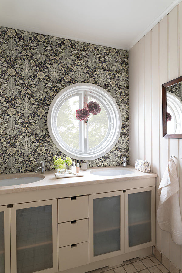 Spring Thicket Blue Tulip Damask Wallpaper 82068