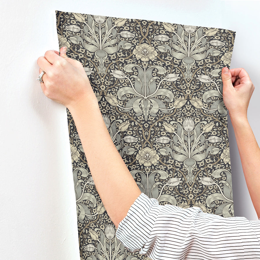 Spring Thicket Blue Tulip Damask Wallpaper 82068