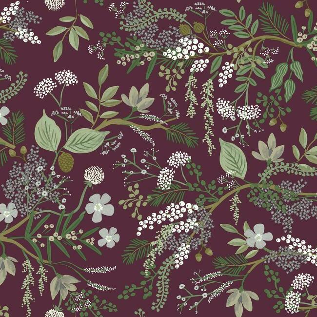 Rifle Paper Co. Juniper Forest Wallpaper- Burgundy RI5164