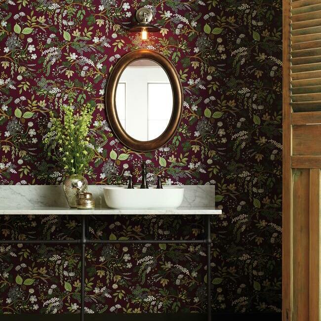 Rifle Paper Co. Juniper Forest Wallpaper- Burgundy RI5164