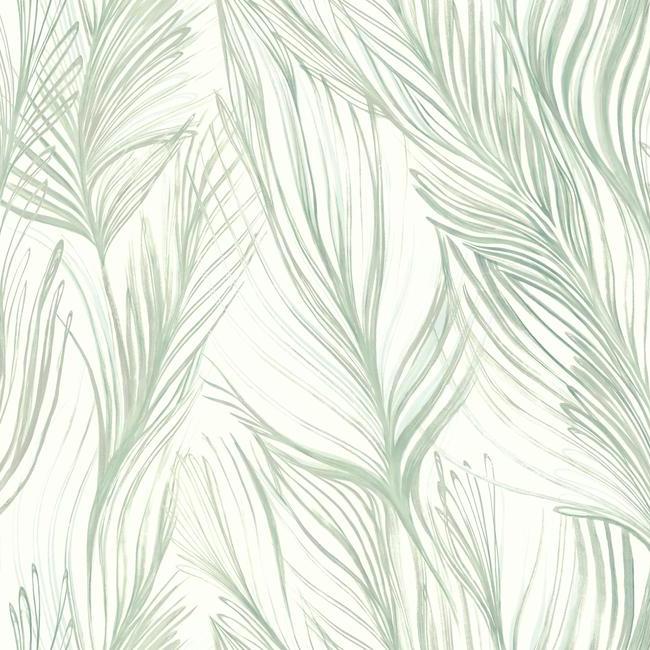 Peaceful Plume Wallpaper- Seafoam Silver NA0501
