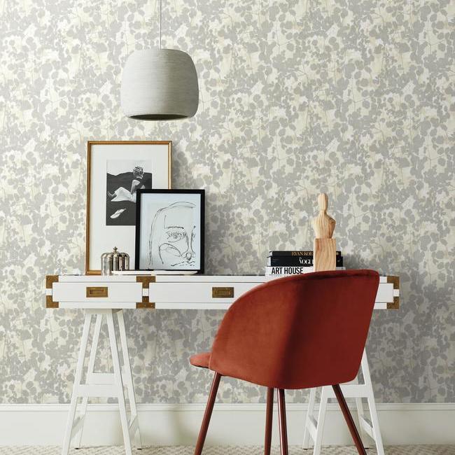 Candice Olson's Pressed Leaves Wallpaper- Cream/Grey NA0520